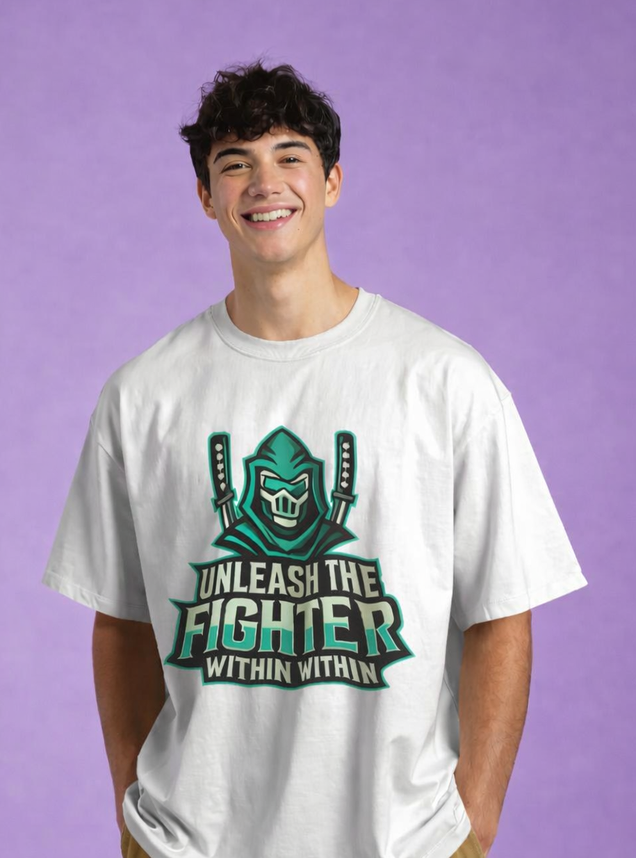 MENS OVERSIZED PRINTED T-SHIRT: Unleash the Fighter