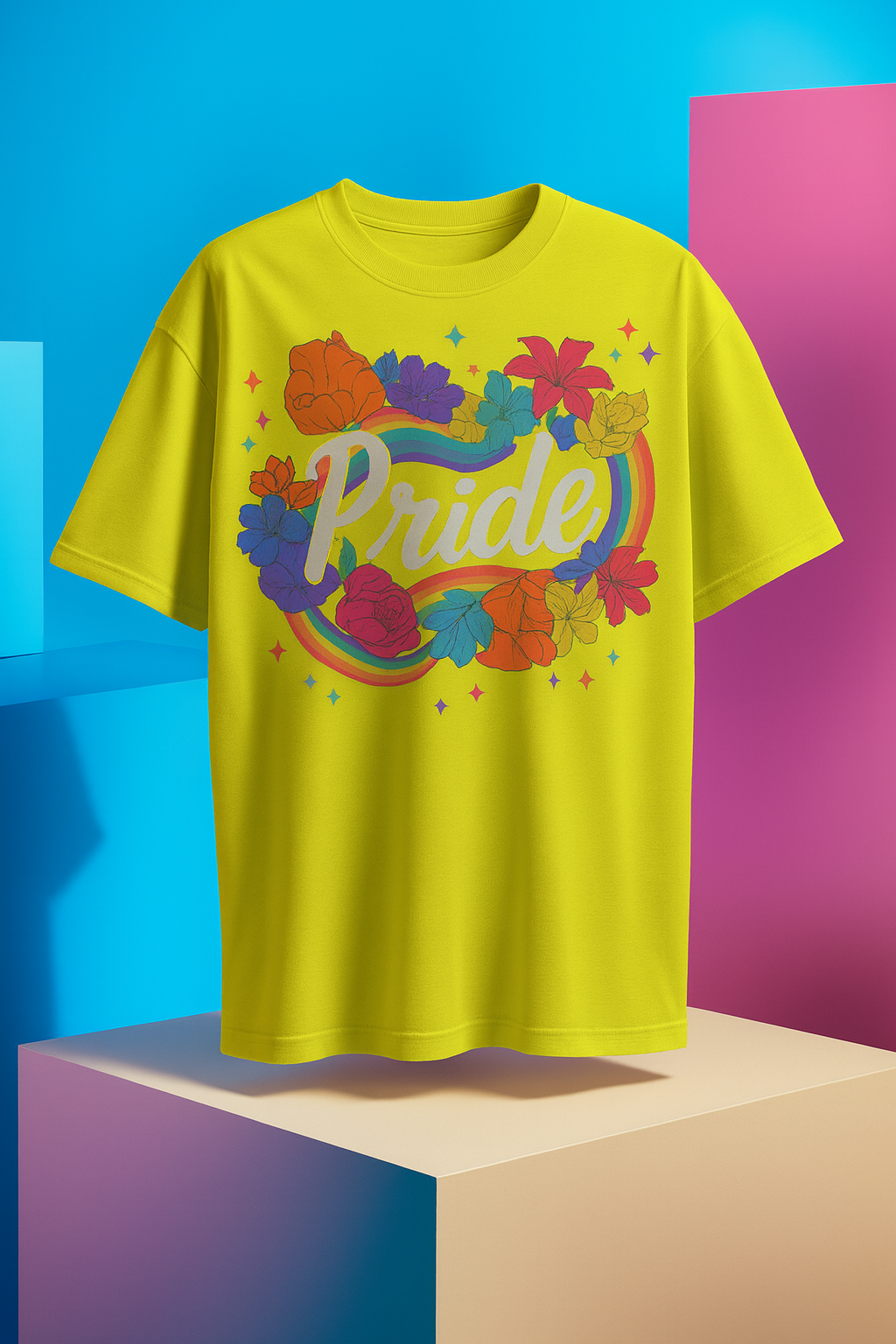 PETALS & SOUL REGULAR PRINTED T-SHIRT: Pride Floral Rainbow
