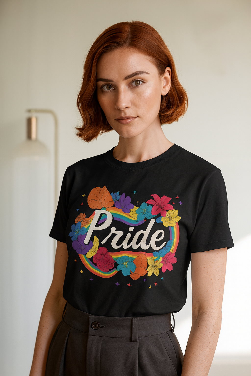 PETALS & SOUL REGULAR PRINTED T-SHIRT: Pride Floral Rainbow