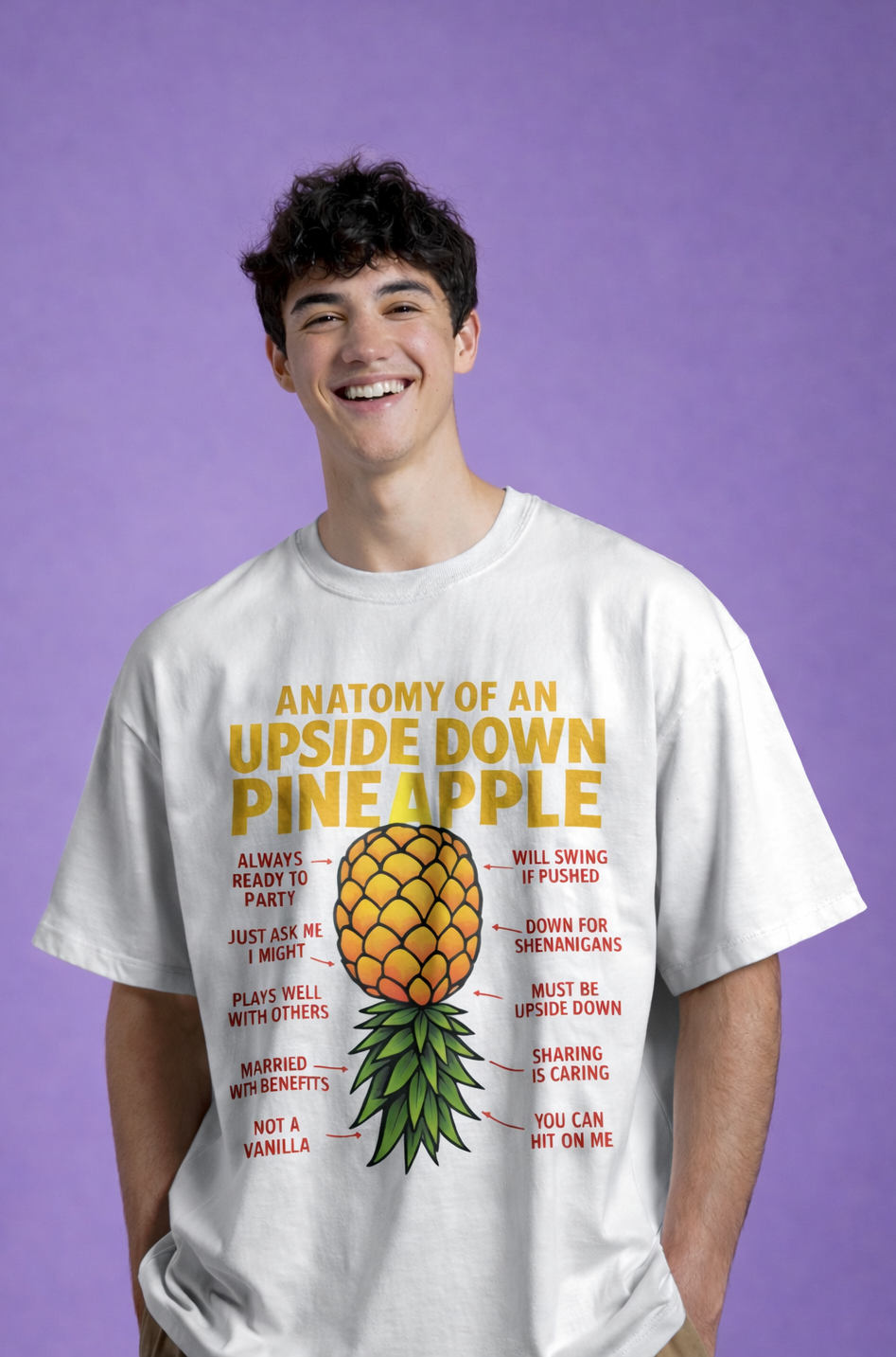 MENS OVERSIZED PRINTED T-SHIRT: Anatomy of an Upside-Down Pineapple