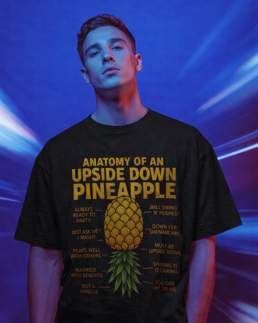 MENS REGULAR PRINTED T-SHIRT: Anatomy of an Upside-Down Pineapple