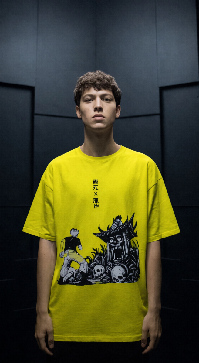 MENS OVERSIZED PRINTED T-SHIRT: Abyss Confrontation
