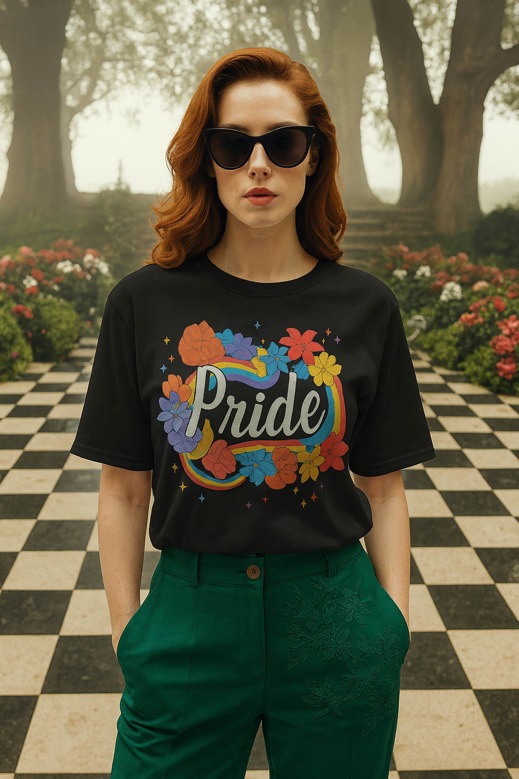 PETALS & SOUL REGULAR PRINTED T-SHIRT: Pride Floral Rainbow
